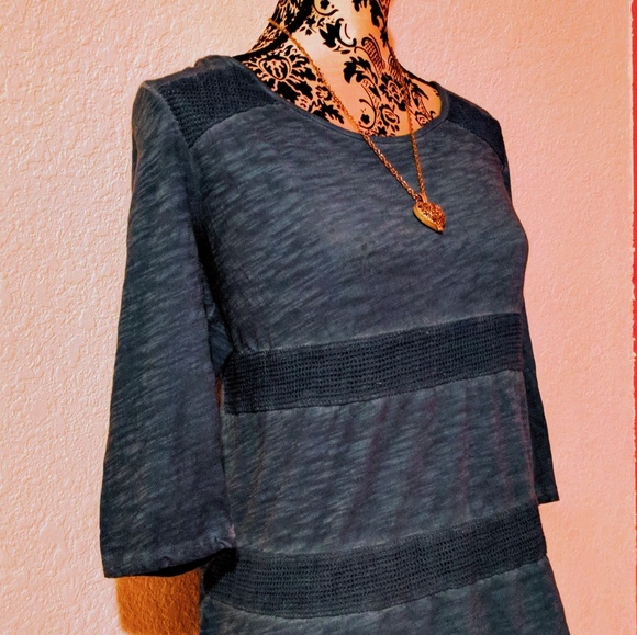 Deniem blue boho flowy knit top L - Picture 2 of 5